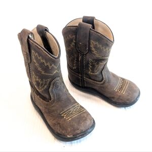 OLD WEST Toddler Brown Leather Western Cowboy Boots Tubbies